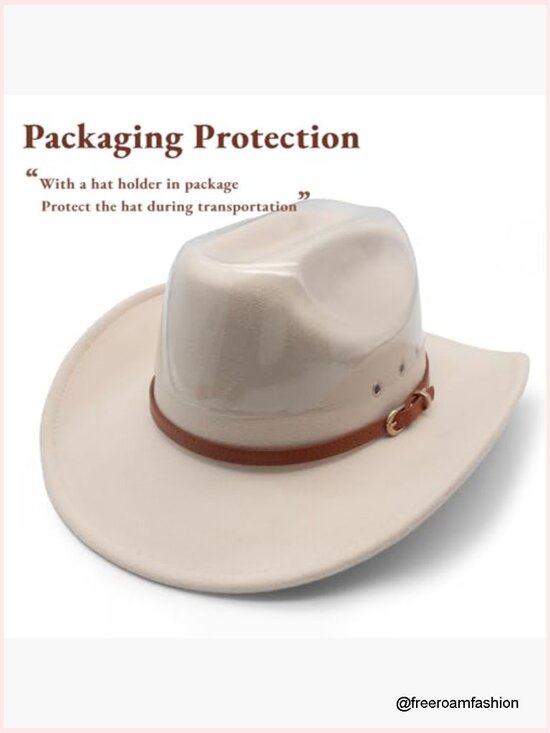 Wide Brim Felt Cowboy Hat with Belt Buckle - Classic Western Fedora